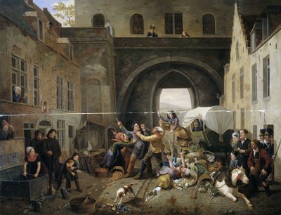 Een botsing bij de Porte de Hal, Brussel door Constantinus Fidelio Coene