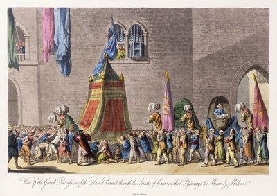 Uitzicht op de Grote Processie van de Heilige Kameel door de Straten van Caïro op hun Bedevaart naar Mekka en Medina door Cooper (after) Willyams