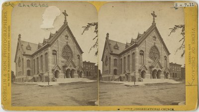 Stereofoto van de First Congregational Church, Chicago, ca. 1870 door Copelin and Hine Copelin and Hine