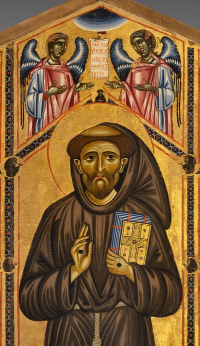 Bardi Sint-Franciscus altaarstuk en twintig verhalen uit zijn leven, de Bardi-kapel, detail van de heilige en engelen door Coppo di Marcovaldo