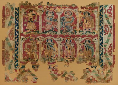 Textielfragmenten in tapijtweefsel, 6e - 8e eeuw door Coptic Coptic