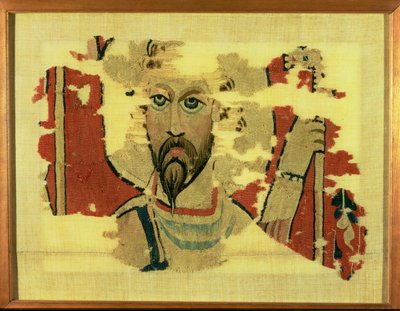 Geweven wandkleed met afbeelding van het hoofd van St. Theodore, uit Akhmim, Egypte, c.500-600 door Coptic Coptic