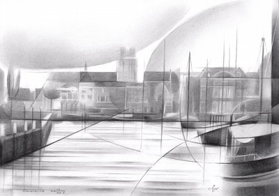 Abstracte havengezicht door Corné Akkers