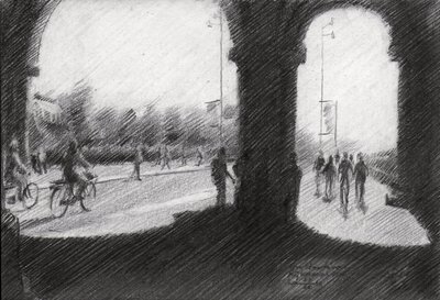 Stedelijk tafereel met bogen door Corné Akkers