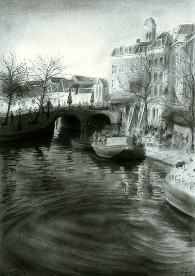 Tekening van het stadskanaal door Corné Akkers