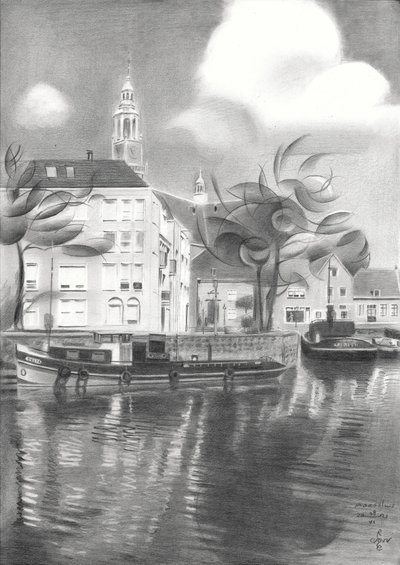 Weerspiegelingen in het stadskanaal door Corné Akkers