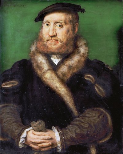 Renaissance: Portret van een bebaarde man met bontjas door Corneille de Lyon