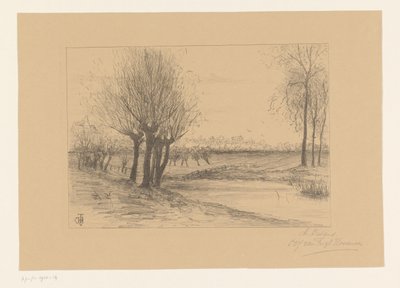 Weiland met knotwilgen door Cornelia Christina Johanna van Trigt Hoevenaar (signed by artist)