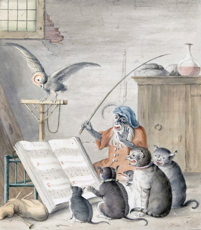 Kattenconcert (gravure) door Cornelis (after) Saftleven