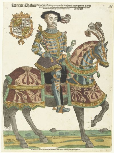 Portret van René de Châlon te paard door Cornelis Anthonisz. (manner of)