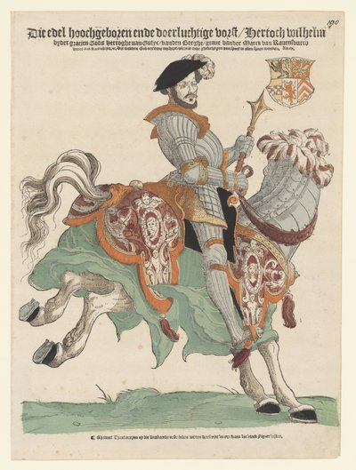 Portret van hertog Willem van Kleef, Gulik en Berg, graaf van Mark, heer van Ravenstein te paard door Cornelis Anthonisz. (manner of)