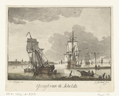 Gezicht op de Schelde met zeilschepen door Cornelis Apostool