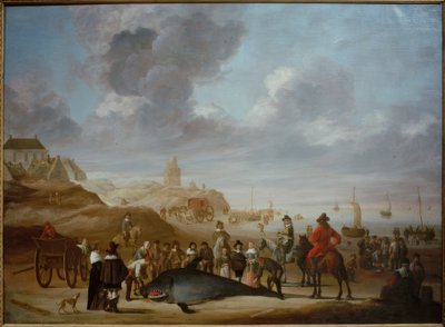 Walvis op het strand van Scheveningen door Cornelis Beelt