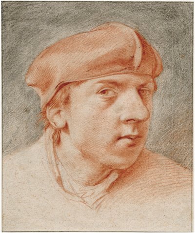Zelfportret met baret (detail) door Cornelis Pietersz Bega
