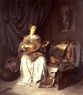 Meisje dat zingt en luit speelt door Cornelis Pietersz Bega