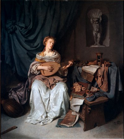 De gitaarspeler Schilderij door Cornelis Bega door Cornelis Pietersz Bega