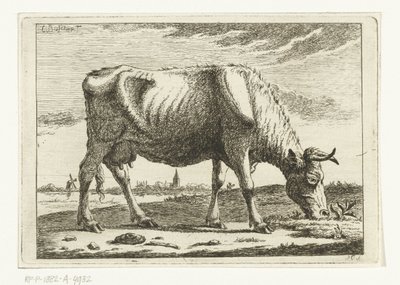 Landschap met grazende koe door Cornelis  Bisschop