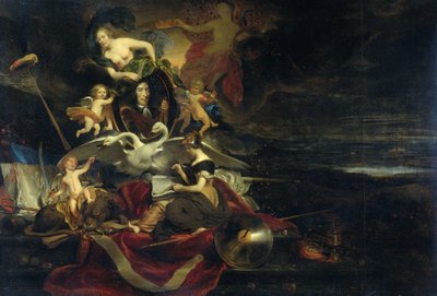 Allegorie op de Nederlandse aanval op de Medway (1667), met een portret van Cornelis de Witt door Cornelis Bisschop