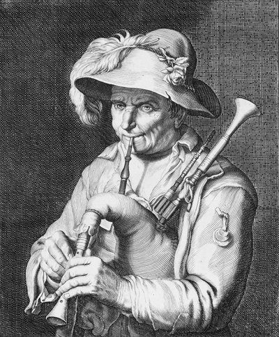 Man die doedelzak speelt door Cornelis Bloemaert