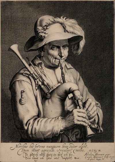 Man die doedelzak speelt door Cornelis Bloemaert