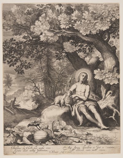 Johannes de Doper in een landschap door Cornelis Bloemaert