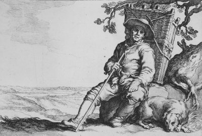 Reiziger met hond, uit de serie Zestien Boerenonderwerpen door Cornelis Bloemaert