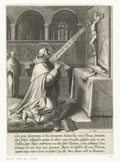 Heilige Thomas van Aquino in gesprek met een crucifix door Cornelis Boel