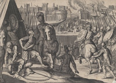 Plaat 2: De stad Rome ingenomen door Constable van Bourbon, uit de Triomfen van Karel V door Cornelis Boel