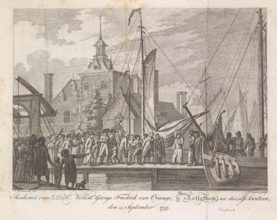 Aankomst de gewonde prins Willem George Frederik te Rotterdam, 1793 door Cornelis Brouwer