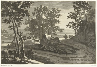 Boomrijk landschap met veedrijver door Cornelis Brouwer