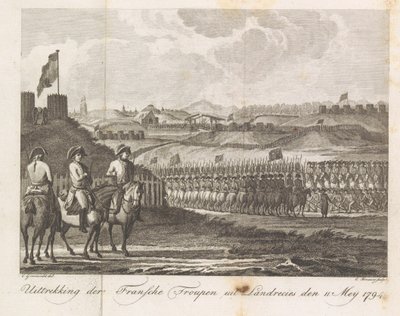 Franse troepen verlaten Landrecy, 1794 door Cornelis Brouwer