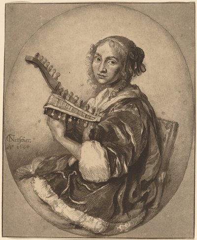 Dame met dubbelkoppige luit, 1781 door Cornelis Brouwer