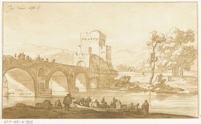 Ponte Molle bij Rome door Cornelis Brouwer