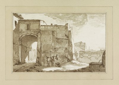 Poort met Reiziger en Muildier door Cornelis Brouwer