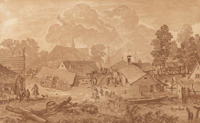 Dorp met Vijver door Cornelis Brouwer