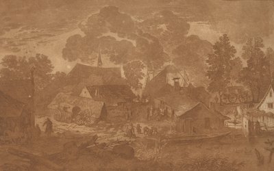 Dorp met Vijver, c. 1782 door Cornelis Brouwer