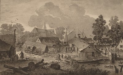 Dorp met Vijver, ca. 1782 door Cornelis Brouwer