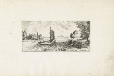 Boot op een rivier door Cornelis Claesz van Wieringen (possibly)