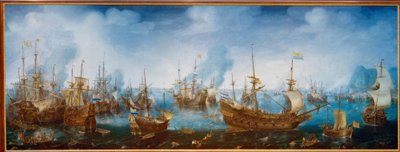 De zeeslag bij Gibraltar op 25 april 1607 door Cornelis Claesz  van Wieringen