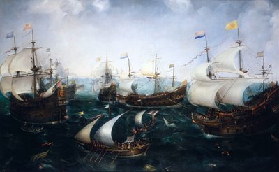 Heemskerks nederlaag van de Spanjaarden bij Gibraltar, 25 april 1607, c.1619 door Cornelis Claesz  van Wieringen