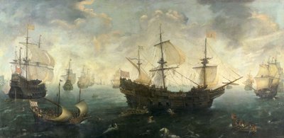 De Spaanse Armada voor de Engelse Kust in 1588 door Cornelis Claesz  van Wieringen