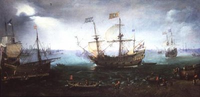 Drie-master vuurt een saluut op de Maas bij Dordrecht door Cornelis Claesz  van Wieringen