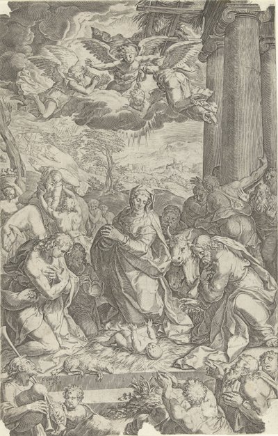 Aanbidding door de herders door Cornelis Cort