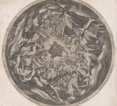 Samenscholing van de goden op de berg Olympus, 1565 door Cornelis Cort