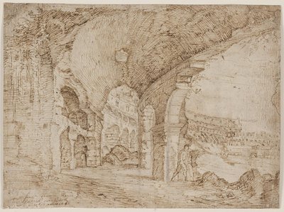 Deel van het interieur van het Colosseum in Rome door Cornelis Cort