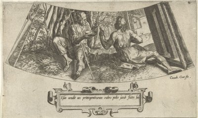 Esau verkoopt zijn eerstgeboorterecht, uit de serie De geschiedenis van Jakob en Esau door Cornelis Cort