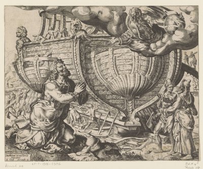 God draagt Noach op de ark te bouwen door Cornelis Cort