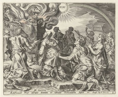 Het offer van Noach door Cornelis Cort