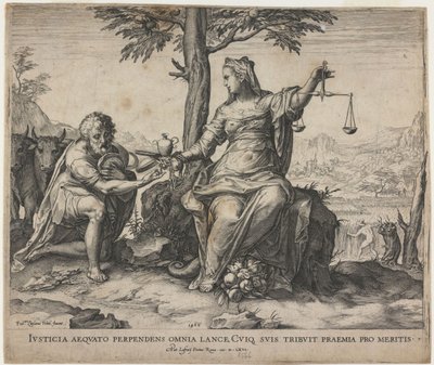 Gerechtigheid beloont arbeid, 1566 door Cornelis Cort