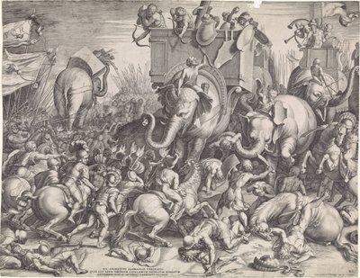 Slag bij Zama tussen Scipio en Hannibal door Cornelis Cort